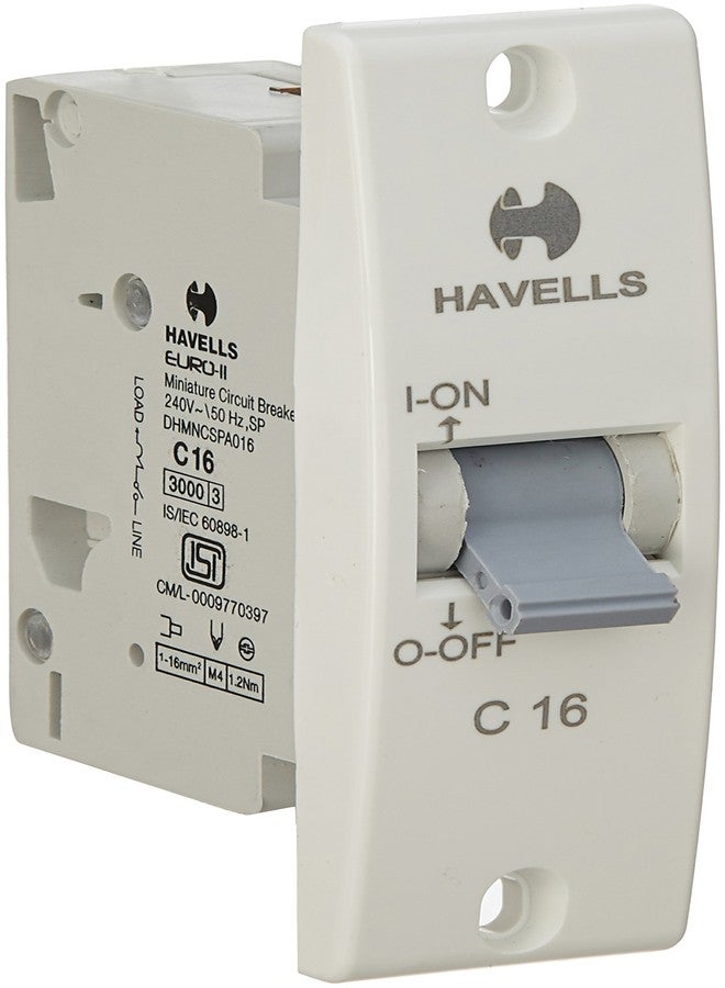 قاطع دائرة مصغر من نوع C من البلاستيك PVC من هافيلز DHMNCSPA016، 16 أمبير (أبيض)